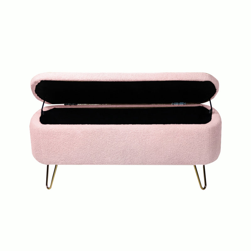 Repose-pieds de rangement rectangulaire Cassiopia, Fausse fourrure rose