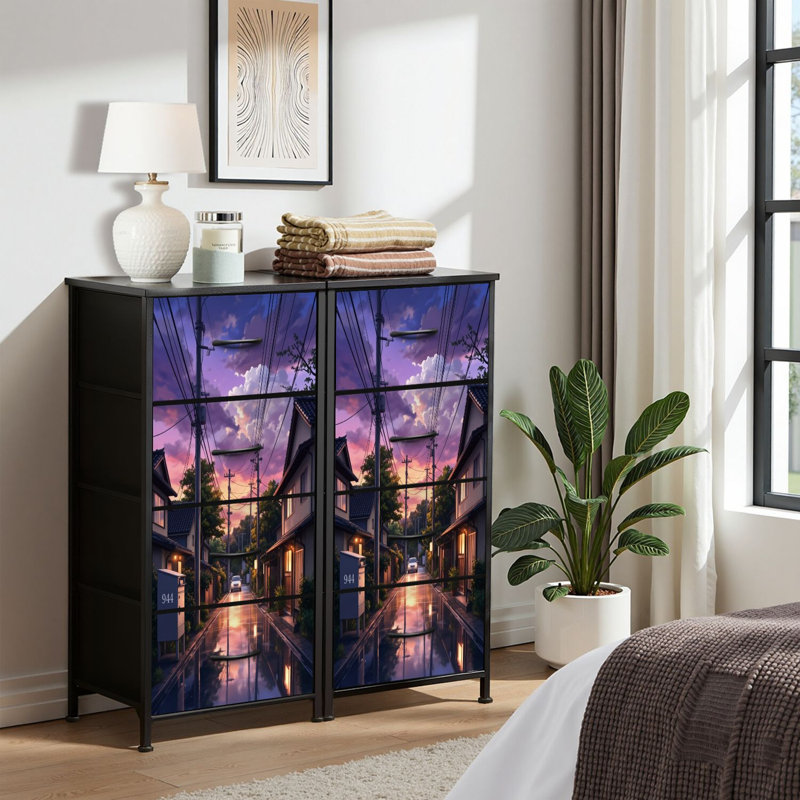 4 Drawer Dresser for Bedroom, Narrow Chest of Drawers, Wooden Top and Study Iron Frame 18"x37.5"-(WxH)
