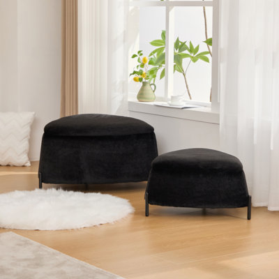 Ensemble de repose-pieds avec repose-pieds et repose-pieds de 29,9 po de largeur avec repose-pieds en métal et tabouret de marche en fausse fourrure de 29,9 po avec couvercle réversible pour le salon