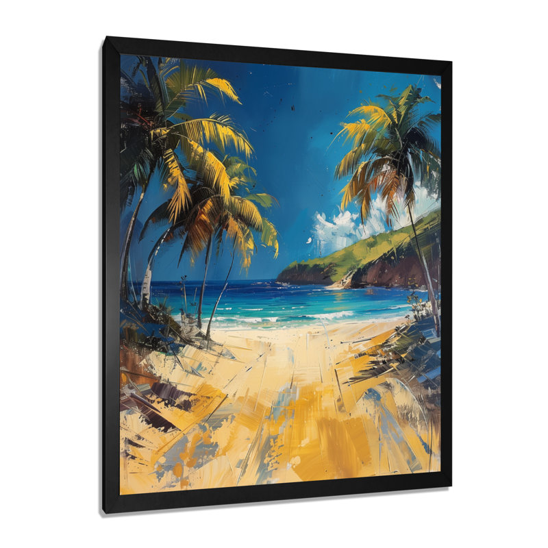 Palmiers verts, brise tropicale II - palmiers et palmiers, art mural, Cadre simple noir, H 34 po x l 44 po