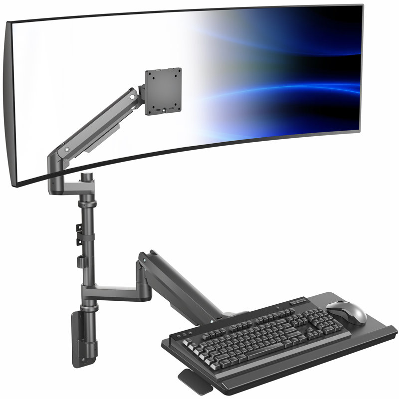 Support pour écran mural VIVO Pneumatic Ultrawide + plateau à clavier, écrans jusqu'à 49 po