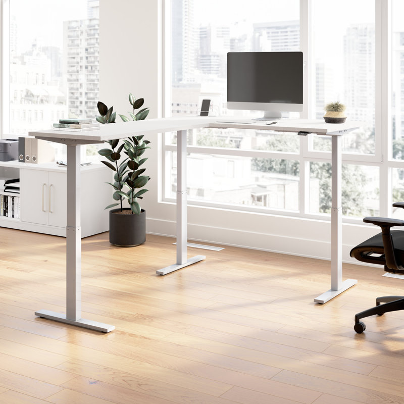 Bush Business Furniture Move 60 Series Height Adjustable L Shaped Standing Desk - Reversible, White, 27" H x 59.5" W x 77" D