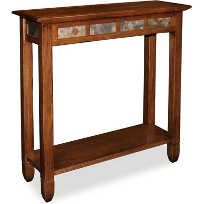 Rustic Slate Tile Console Table With Shelf, Oak Brown Rectangular Hallway Sofa Table