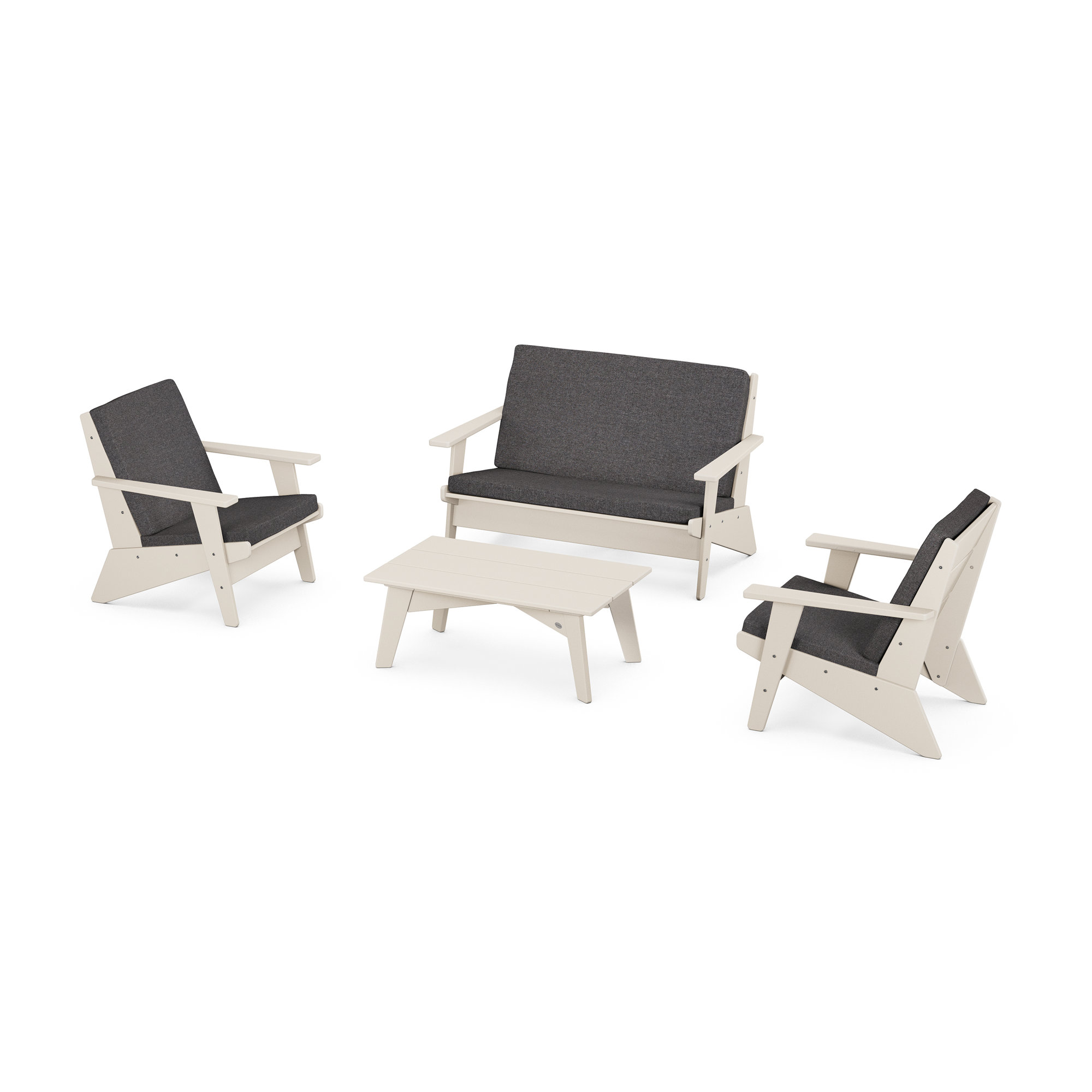 Riviera Modern Lounge 4-Piece Set, Ash Charcoal, Sand