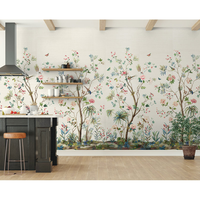 Grass Cloth Floral Wall Mural