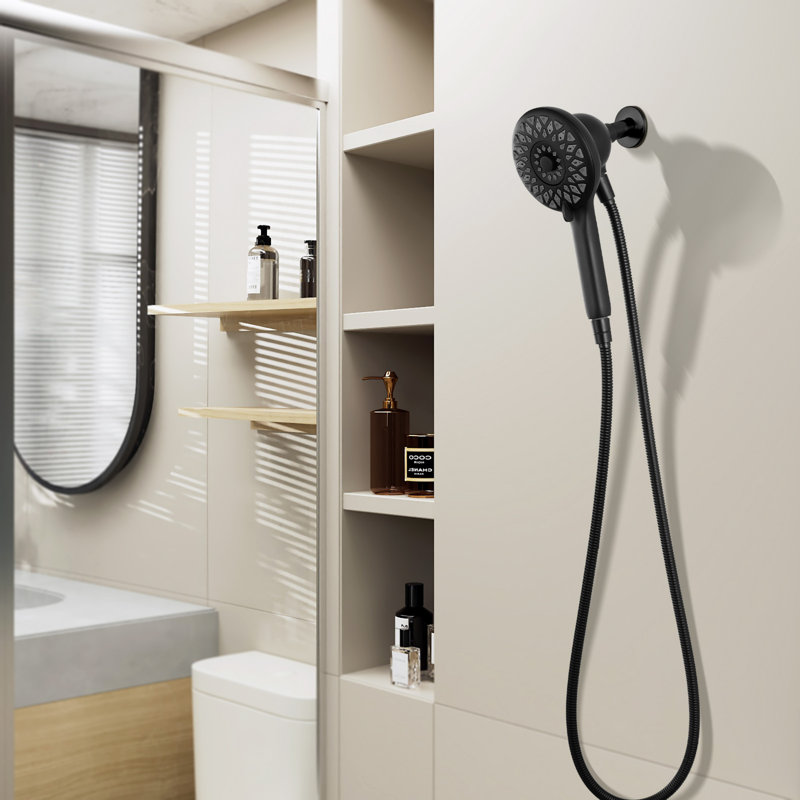 Pomme de douche à haute pression à 6 modes de jet, pomme de douche magnétique pour la salle de bain, douche à main noire matte avec tuyau en acier inoxydable de 60 pouces