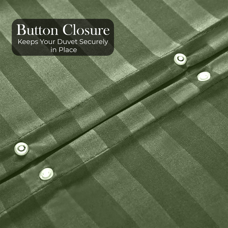 Microfiber Striped Duvet Cover Set with Pillowcases Included, King Duvet Cover + 2 Standard Pillowcases, Olive Green