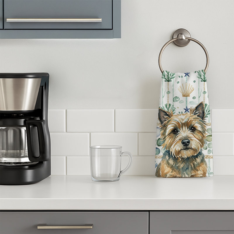 Cairn Terrier Coastal Sea Glass Kitchen Towel, Cairn Terrier