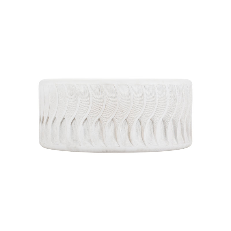 Coquille 38" White Stonecast Round Coffee Table with Scalloped Edges