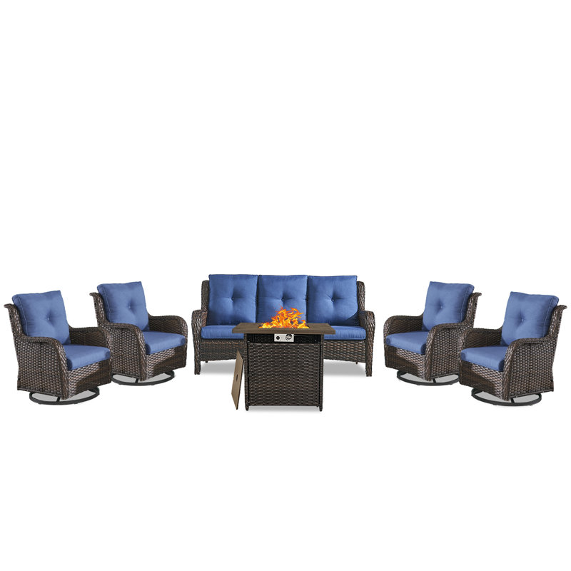Carolina 7 - Person Outdoor Seating Group With Fire Pit, Blue