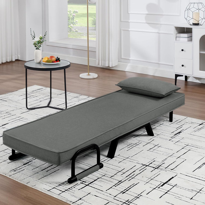 Reian 60cm Upholstered Futon Chair, Grey/Brown/Blue