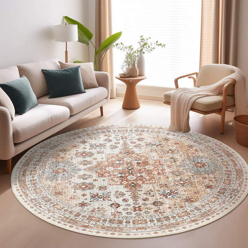 Tapis lavable antidérapant Medallion (orange), Rond 6 pi