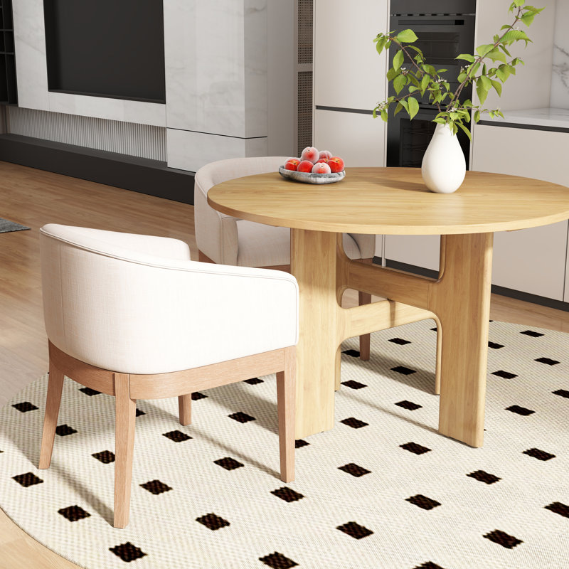 Modern Farmhouse 5-Piece Round Dining Set - Solid Wood Table With X-Base & Upholstered Bucket Chairs, Natural, Beige/Brown