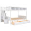 Lit simple superposé au dessus d'un lit double avec tablettes, escalier de rangement et 2 tiroirs, blanc - 3 pièces