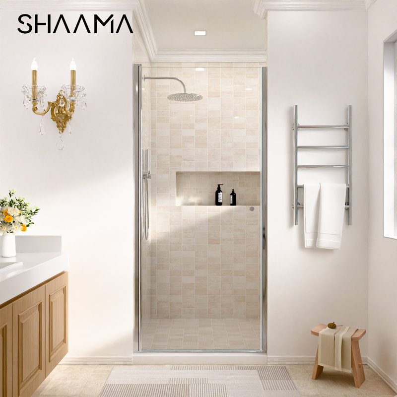 34 po X P 72 po H Porte de douche pivotante semi-sans cadre pivotante H 1/4 po Verre trempé transparent, Chrome