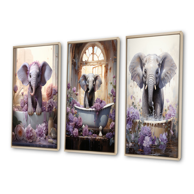 Lavande Splish Splash veau dans une baignoire, H 28 po x l 36 po, Cadre flottant brun
