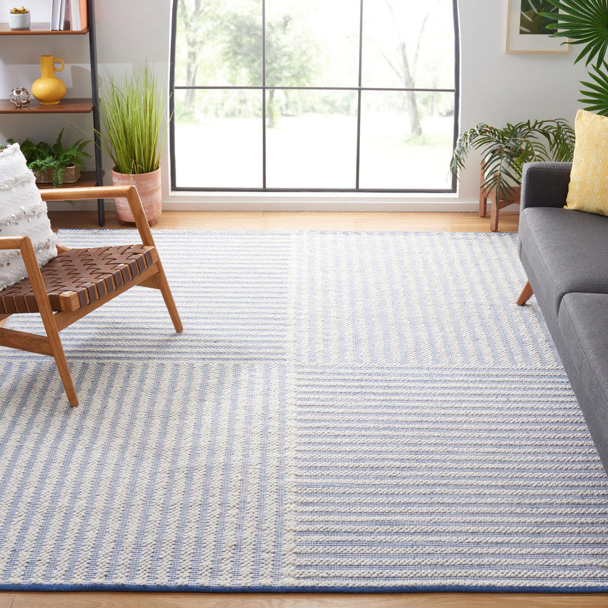 Highland Dunes Karpeta Hand Woven 60% Wool, 40% Cotton Striped Rug ...