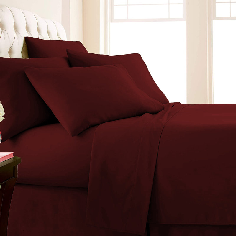 Microfiber Flatweave Sheet Set, Full Sheet Set + 1 Fitted Sheet + 4 Pillowcases, Burgundy