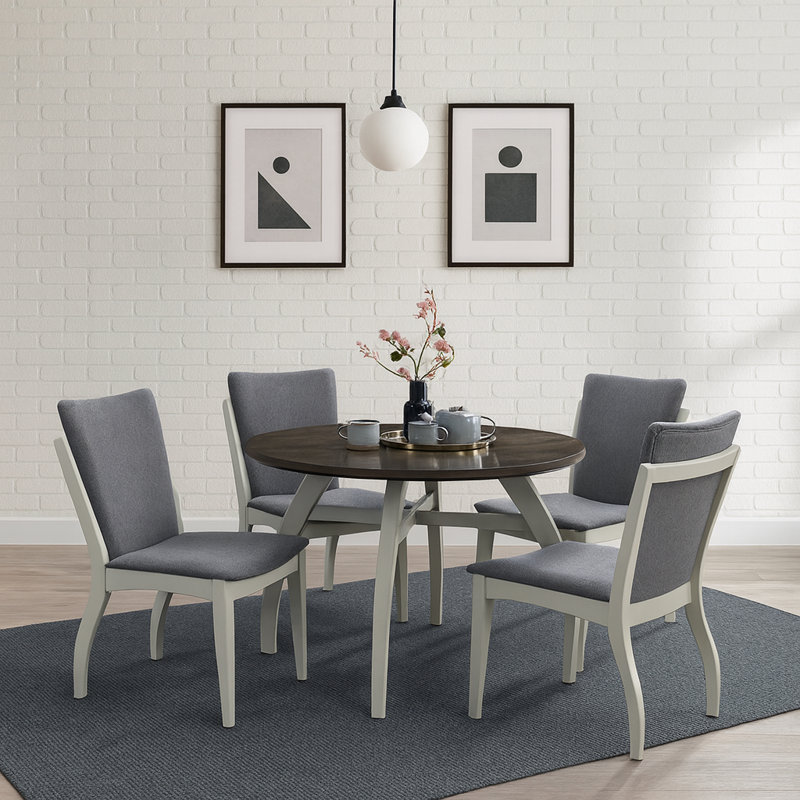 Badgery 5-Piece Dining Set with Round Rubberwood Table & 4 Tall Back Chairs