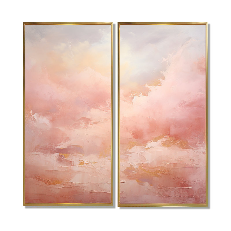 Palette, nuage rose, horizon, art mural moderne blanc, H 40 po x l 40 po, Impression encadrée flottante, Doré
