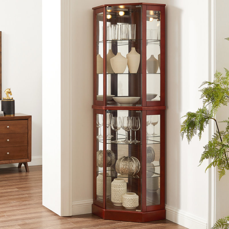 Armoire d'angle 72 "avec lumières, miroir, 6 tablettes réglables, look, tablette en cerisier, Cerisier