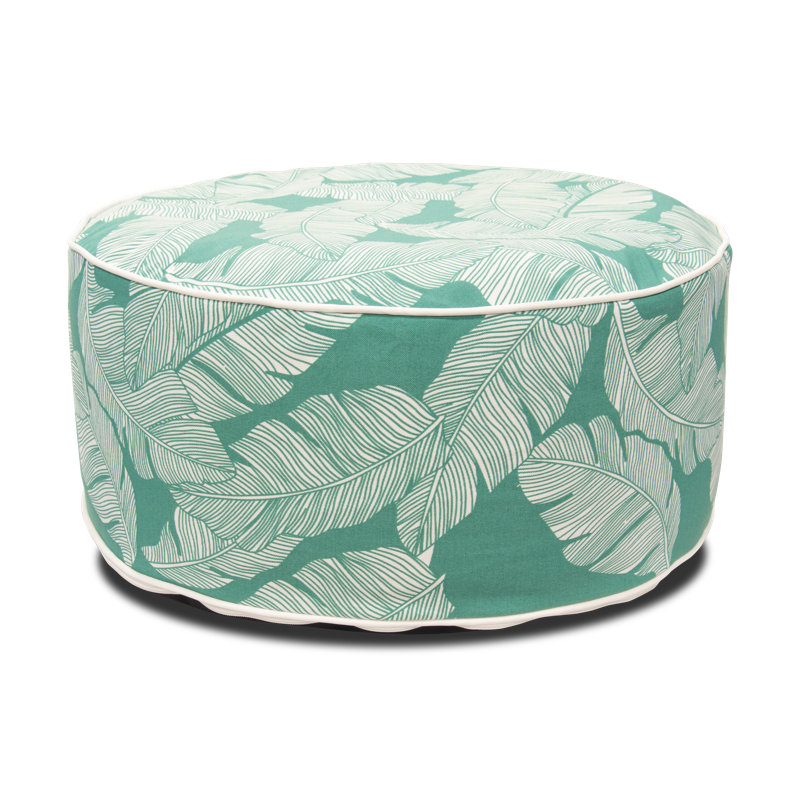 Riddell 20" Outdoor Inflatable Round Floral Pouf Ottoman, Teal
