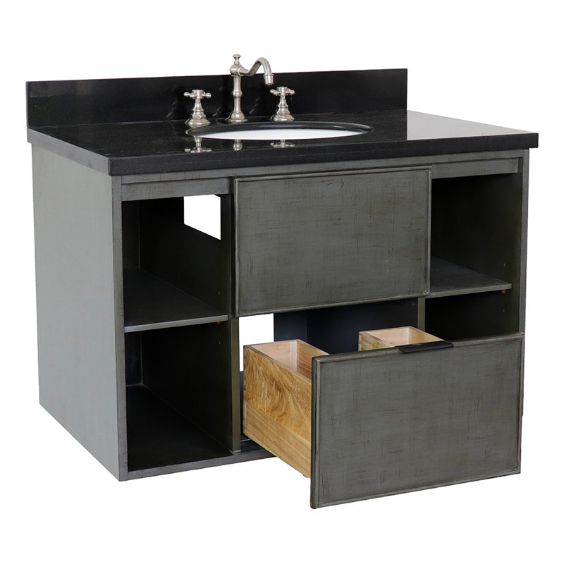 Meuble-lavabo mural simple 37 po, Noir galaxie