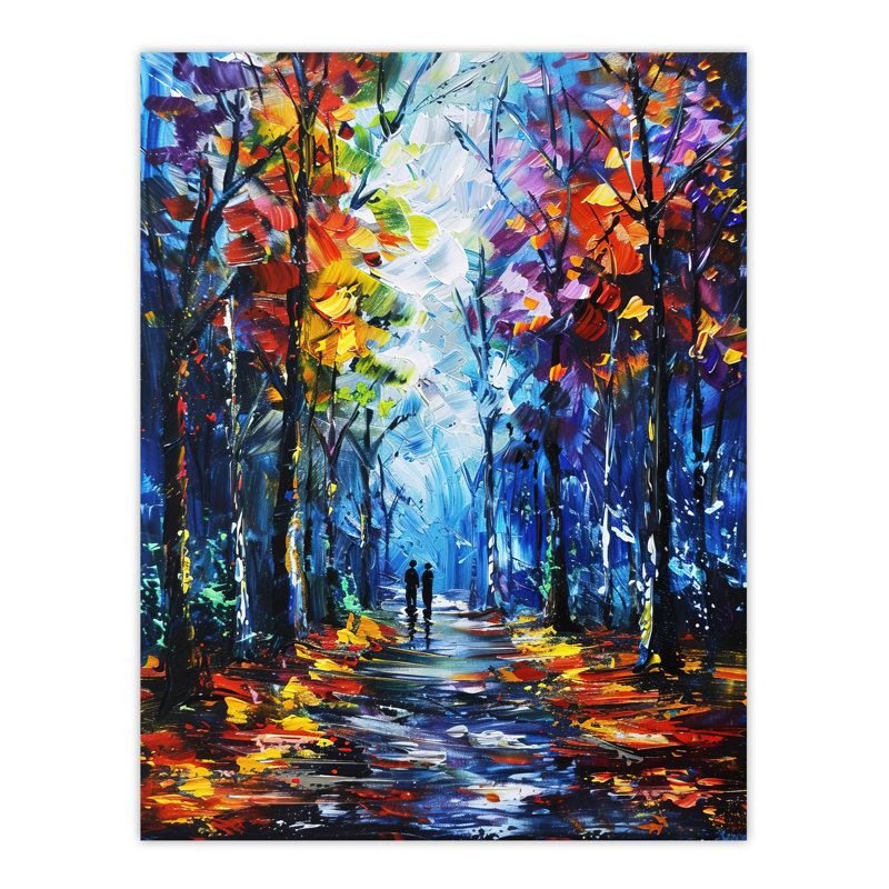 Forest Trail Couple Abstract Painting Wall Art Print