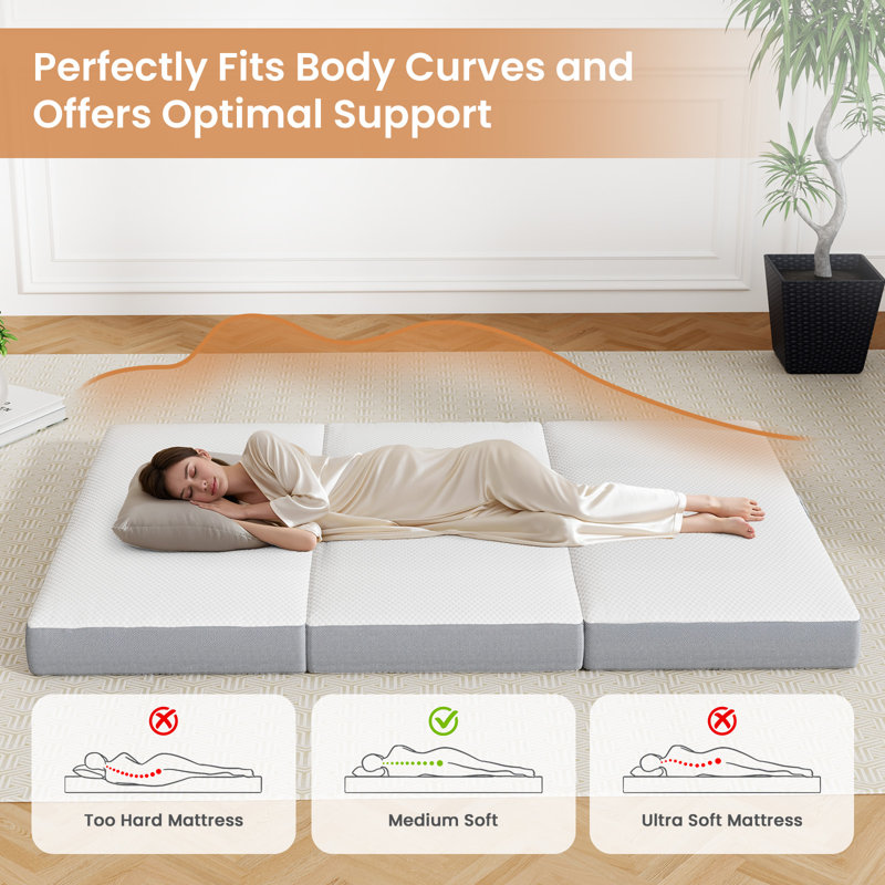 Tri Folding Mattress, 6 Inch Memory Foam Mattress with Breathable & Washable Cover, Foldable Floor Mattress Guest Bed for Home, Camping, Road Trip