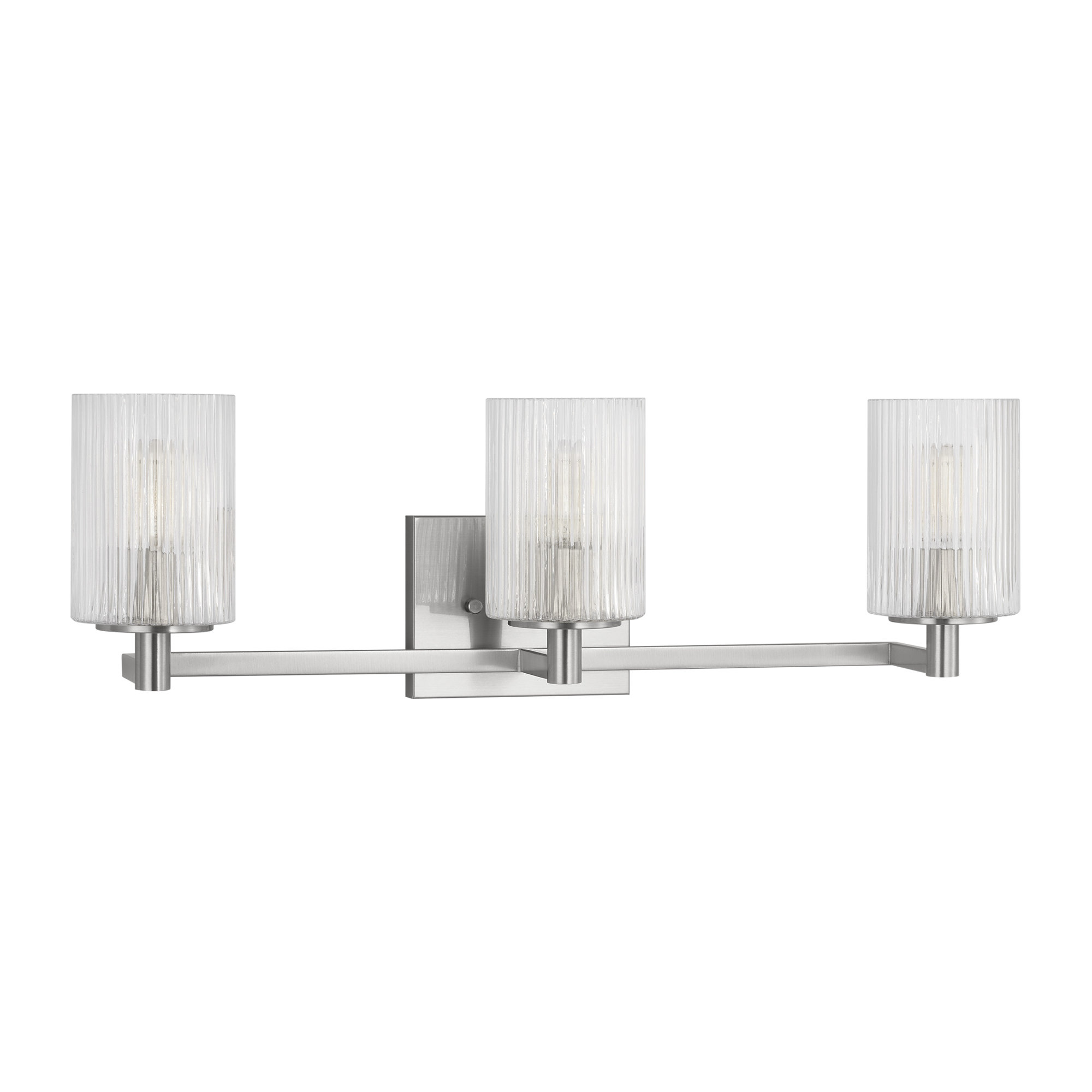 Luisa bath wall sconce with clear fluted glass shades, Brushed Steel, 3