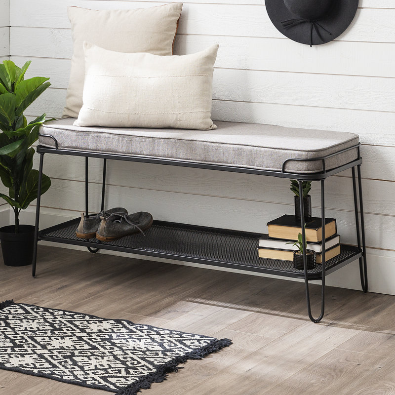 Maisonet Polyester Blend Upholstered Bench, Gray