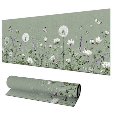Tapis de souris de jeu grand format, tapis de bureau XL en diatomite, motif de papillons et prairie botanique, 40 x 80 cm. Tasse blanche offerte.
