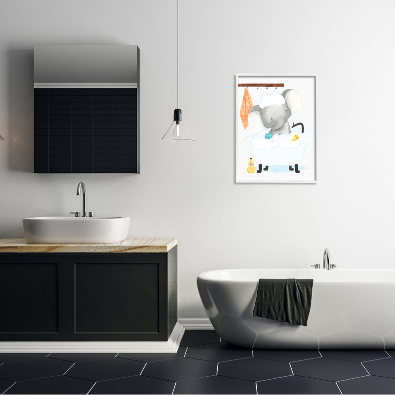 Toile tendue en caoutchouc pour enfants, éléphant, H 30 po x l 24 po, Giclée encadrée blanc bord de mer