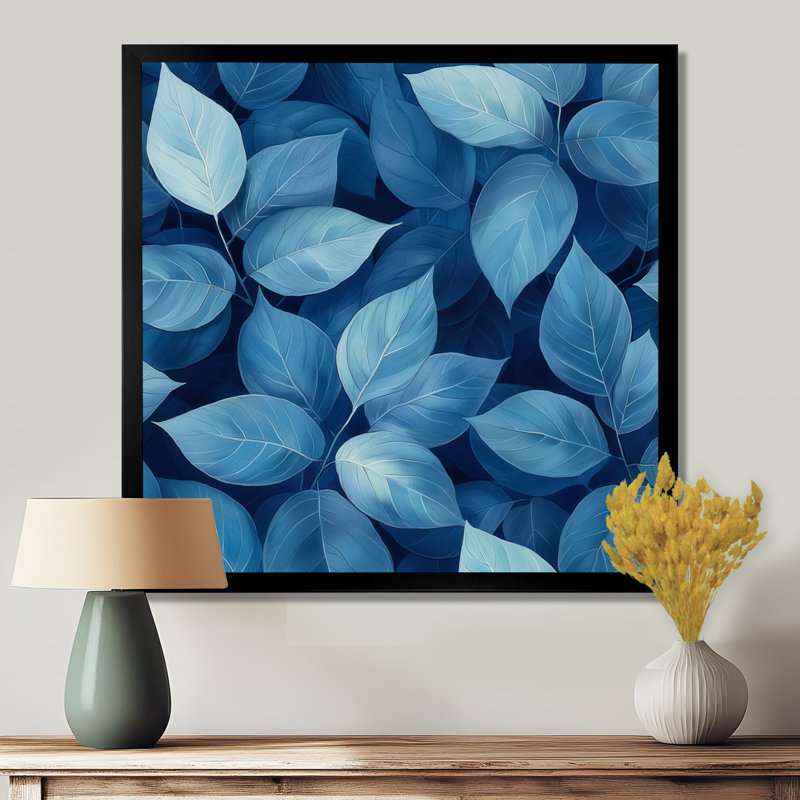 Minimalisme azur feuilles harmonie II - feuilles, art mural, Reproduction encadrée d'une seule photo, Noir, noir, noir, noir