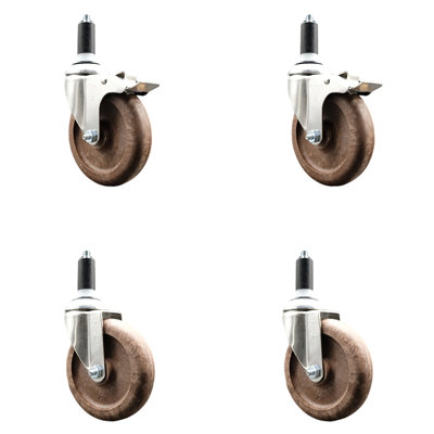 5 Inch 316SS High Temp Glass Filled Nylon 1-3/8 Inch Stem Caster Set 2 Lck Brake