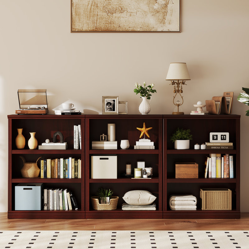 Bibliothèque à 2 niveaux 30 ", étagère de rangement pour bureau à domicile avec tablette réglable, Acajou
