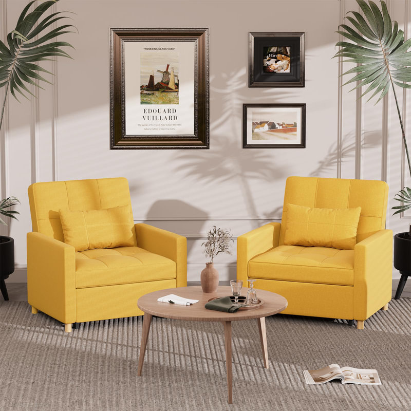 Chaise convertible rembourrée Maleah, Lin jaune