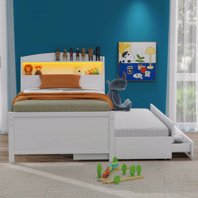Twin Size Platform Bed, With Storage LED Headboard, Twin Size Trundle And 3 Drawers