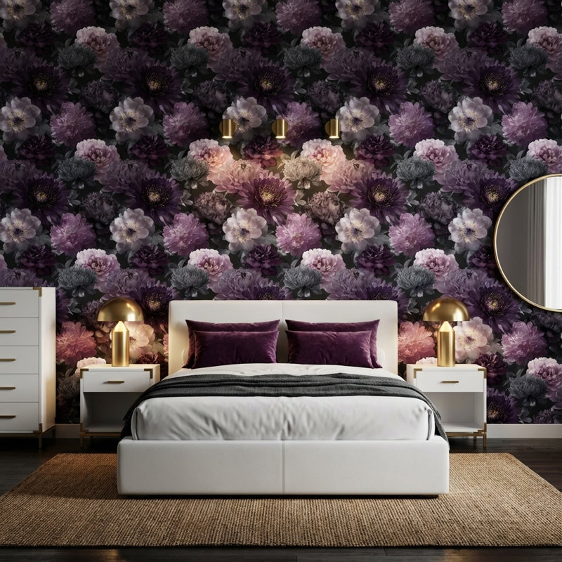 Papier peint floral violet autocollant, fresque murale lavande, Non-Woven Non-Pasted