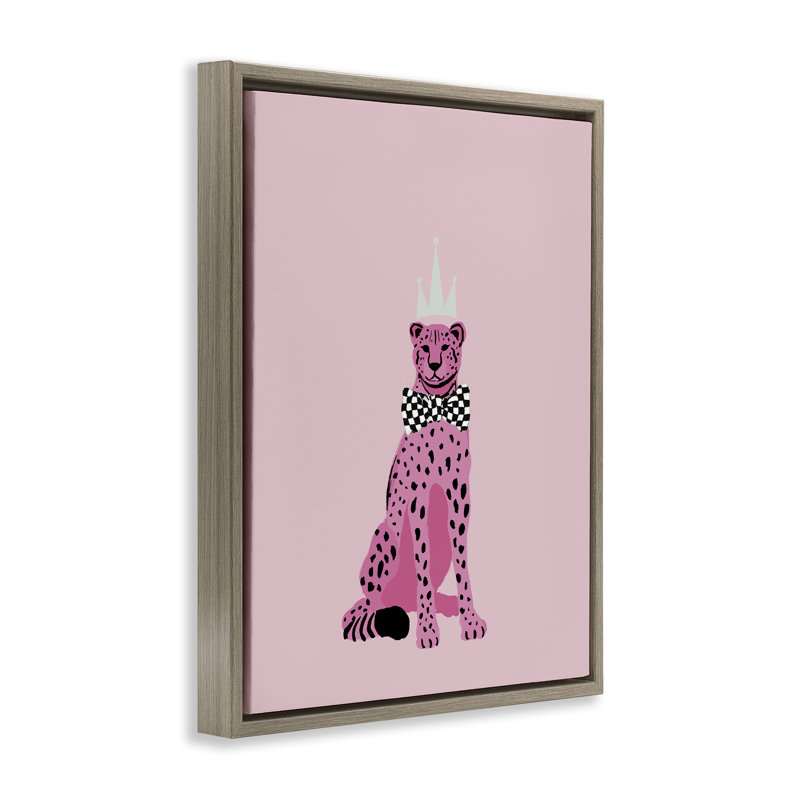 «Pink Cheetah King», art mural encadré par Elizabeth Medley, Cadre flottant brun, H 21 po x l 17 po