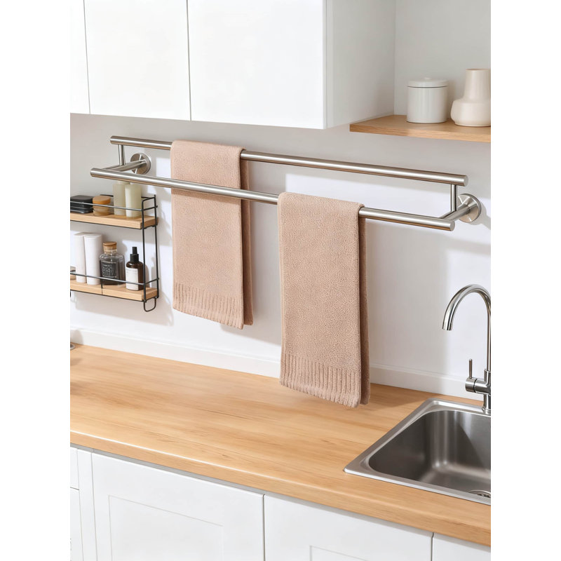 Porte-serviettes double pour fixation murale dans la salle de bain, porte-serviettes en acier inoxydable SUS304 avec finition en nickel brossé, porte-serviettes robuste pour la cuisine et la salle de lavage