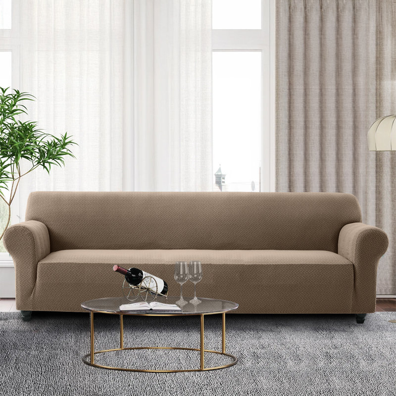 Spandax Sofa Cover Quilted Anti-Slip Couch Protector with Adjustable Strap, 335 X 218cm (4 Seater), Coffee/Sand