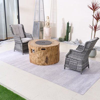 Margit 2-Person Wicker Aluminum Patio Outdoor Fire Pit Seating Group With Cushions-Brown Fire Pit Table