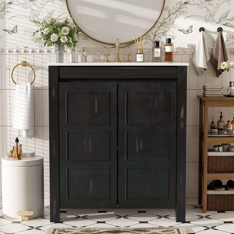 Meuble-lavabo simple 30 po avec comptoir en céramique, Espresso