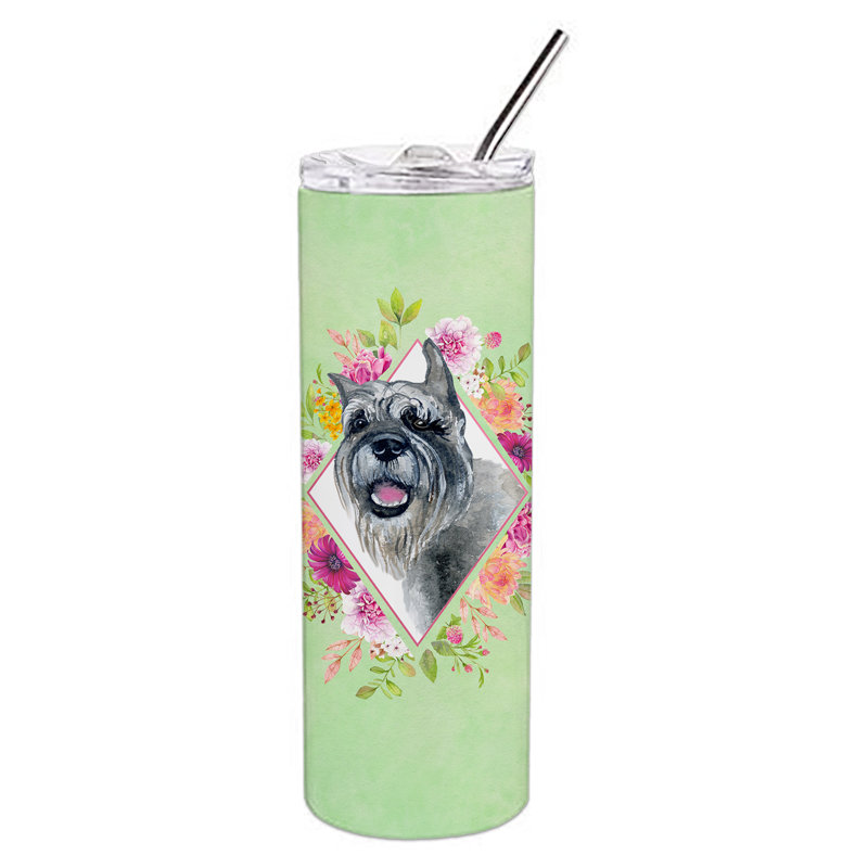 E23BF9F8391D466E9CA4F8DFEBD9A7DB de verre 20 oz à double paroi en acier inoxydable chiot, Schnauzer, Vert
