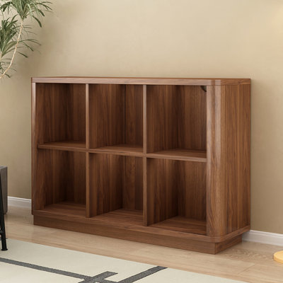 Spacious Walnut Bookcase, Mdf 6 Cube Storage Shelf, Modern Farmhouse Style For Home And Office