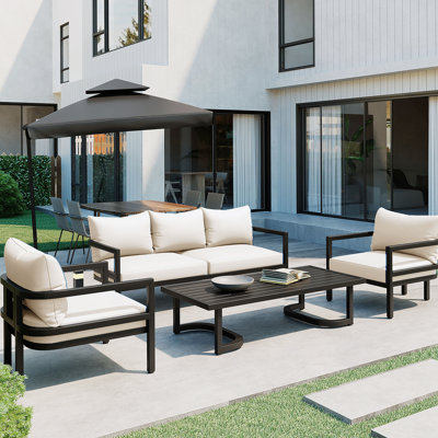 Ensemble de canapé d'extérieur en acier avec table basse, coussins résistants aux rayons UV pour le jardin, la pelouse et la cour