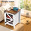 Farmhouse End Table with Charging Station, Mesh Barn Door, Magnetic Door, Adjustable Storage Shelf, Nightstand Square End Tables, Rustic Wood Sofa Side Table for Bedroom, Living Room