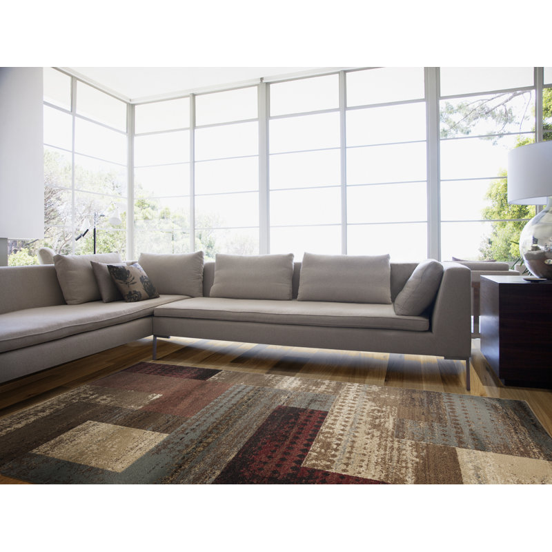Tapis à motif géométrique brun Fegan, Rectangle 6 pi 7 po x 9 pi 6 po