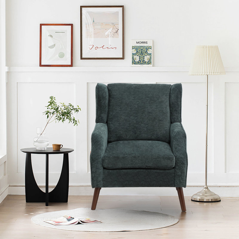 Elegant Wingback Accent Chair with Contemporary Straight Arm Design, Green